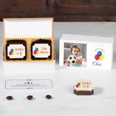 Online design preview of first birthday invitations printed on chocolates